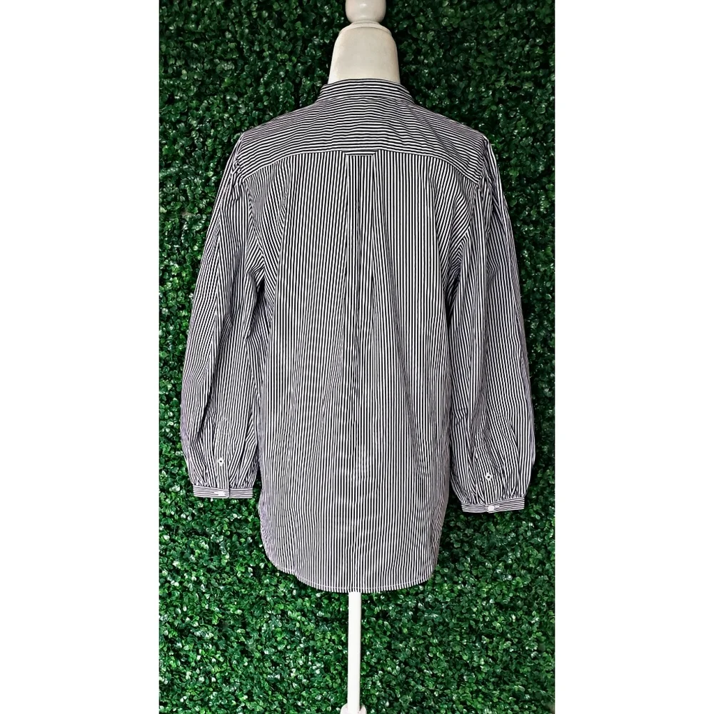 31. J.Crew Classic-fit collarless puff-sleeve shirt in stripe - Picture 4 of 6